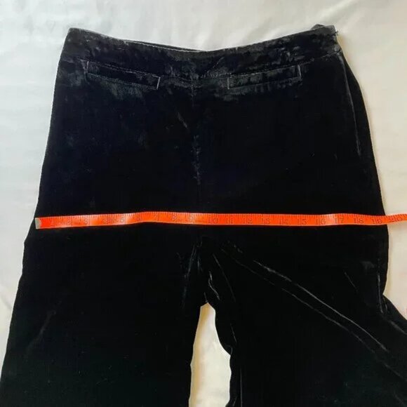 Anthropologie Black Velvet Flowy Wide Leg Pants Side Zipper Button Size 6 - Picture 8 of 15